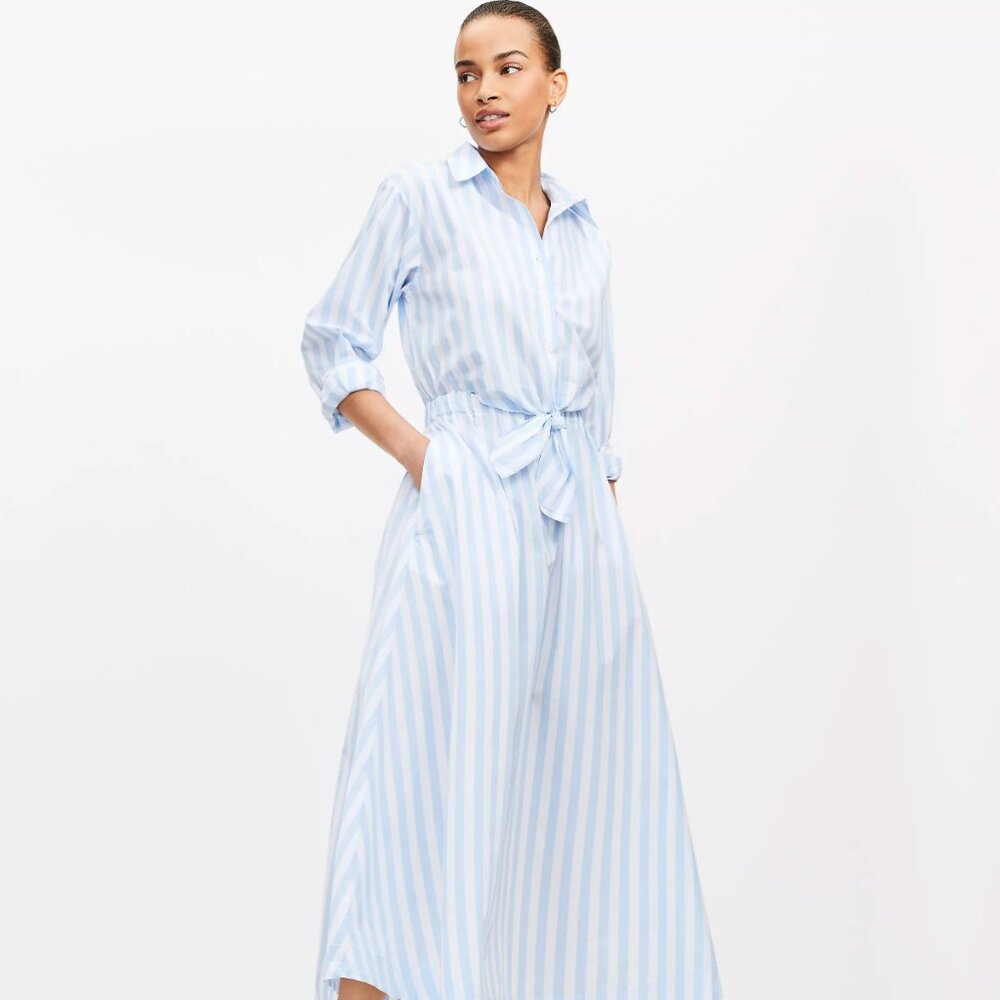 Polo Ralph Lauren Linen Stripped Long Sleeve Button Up Dress